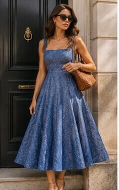 emilia wickstead freya dress heavy denim mid blue UK10/US6